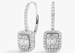 Vivid Elegance Baguette Diamond Lever Back Drop Earrings Gold