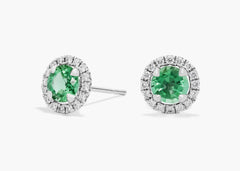 Honor Halo Lab Green Emerald and Lab Diamond Halo Stud Earrings Gold