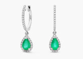 Aurora Charm Pear Shaped Lab Green Emerald and Diamond Halo Drop Earrings Gold