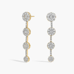 Serene Gleam Diamond Disk Cluster Drop Earrings Gold