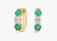 Serenia Lab Diamond and Lab Emerald Front Facing Huggie Earrings