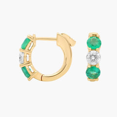 Serenia Lab Diamond and Lab Emerald Front Facing Huggie Earrings