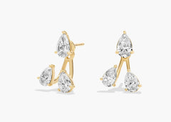 Celestial Spark Lab Grown Pear Diamond Jacket Stud Earrings Gold