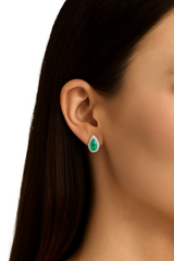Sapphire Gaze Pear-Shaped Green Lab Emerald Stud Earrings with Lab Diamond Halo Gold