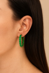 Eternity Grand Green Lab Emerald Settings Hoop Earrings
