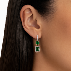 Aurora Elegance Lab Green Emeralds and Lab Diamond Drop Earrings and White Gold