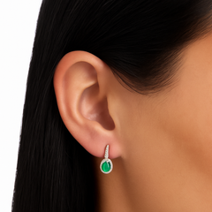 Forever Oval Green Lab Emeralds and Lab Diamond Drop Earrings Gold