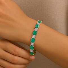 Dubai Emerald and Diamond Baguette Bracelet in 18k Yellow Gold