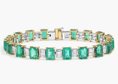 Dubai Emerald and Diamond Baguette Bracelet in 18k Yellow Gold