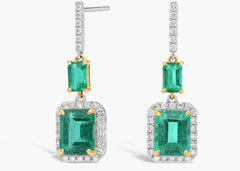 Aurora Elegance Lab Green Emeralds and Lab Diamond Drop Earrings and White Gold