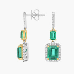 Aurora Elegance Lab Green Emeralds and Lab Diamond Drop Earrings and White Gold