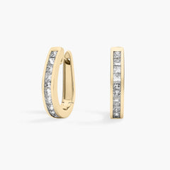 Pearl Spark Princess Cut Hoop Diamond Earrings Gold
