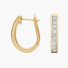 Pearl Spark Princess Cut Hoop Diamond Earrings Gold