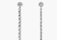 Sapphire Gaze Diamond Round and Baguette Linear Drop Earrings Gold