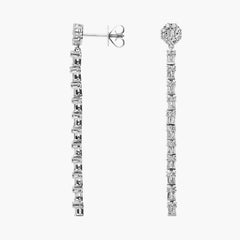 Sapphire Gaze Diamond Round and Baguette Linear Drop Earrings Gold