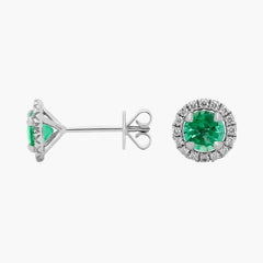 Honor Halo Lab Green Emerald and Lab Diamond Halo Stud Earrings Gold