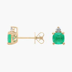 Travolia Luxe Cushion Cut Lab Emerald and Lab Diamond Earrings Gold