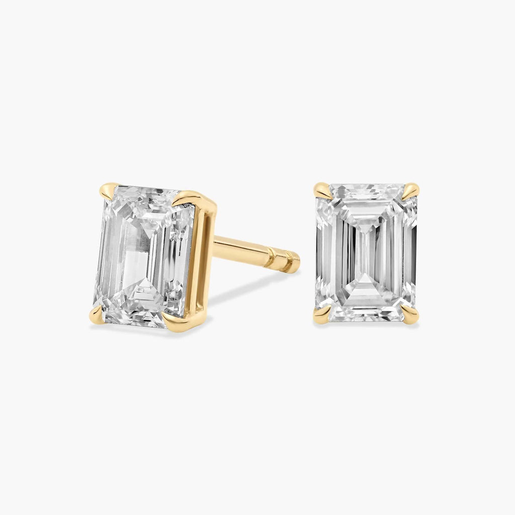 Aurora Gaze Emerald Cut Lab-Grown Diamond Stud Earrings Gold