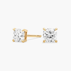 Radiant Lustre Cushion Cut Lab-Grown Diamond Stud Earrings Gold