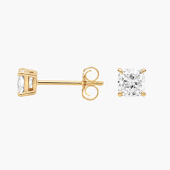 Radiant Lustre Cushion Cut Lab-Grown Diamond Stud Earrings Gold