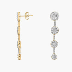 Serene Gleam Diamond Disk Cluster Drop Earrings Gold