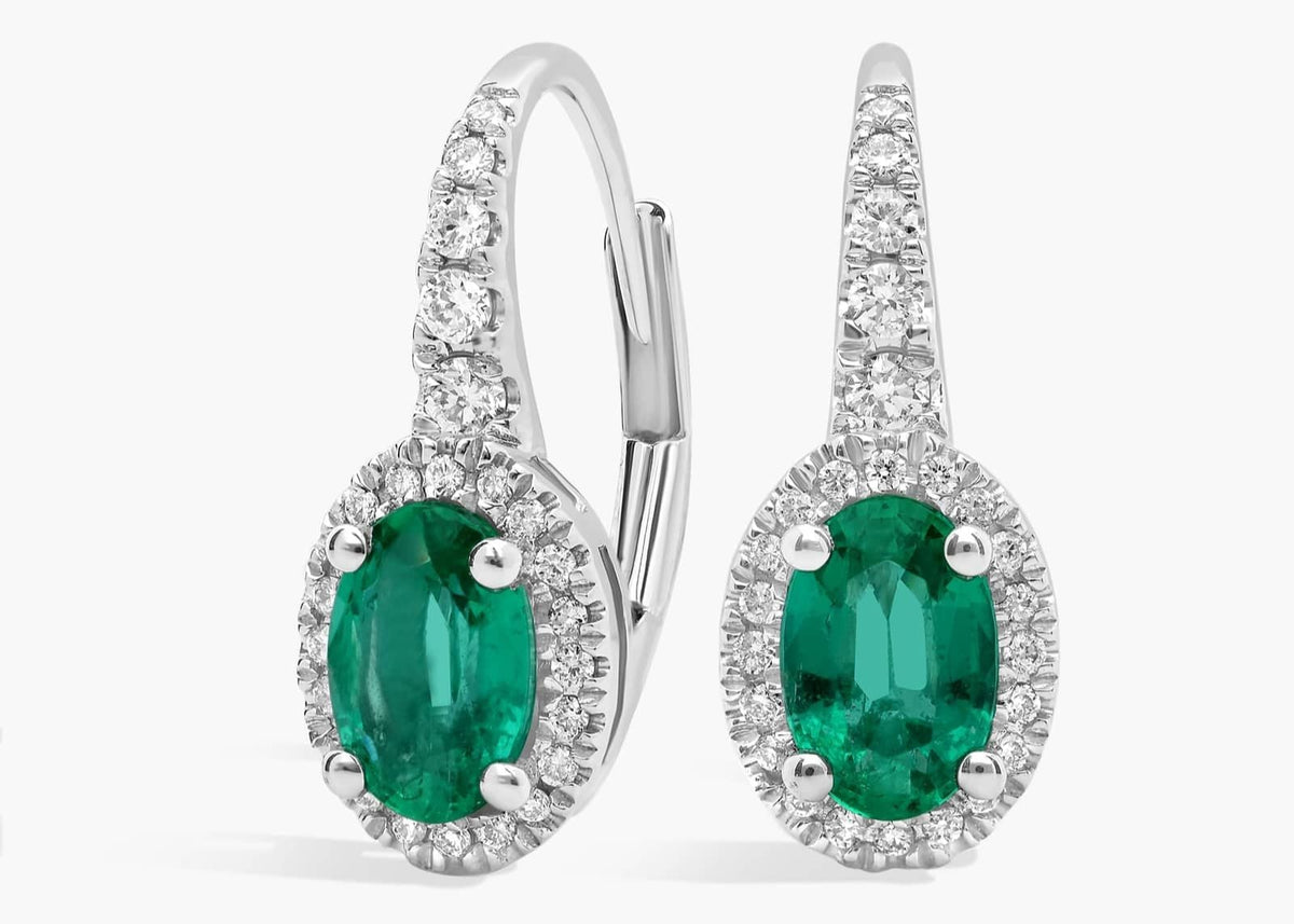 Forever Oval Green Lab Emeralds and Lab Diamond Drop Earrings Gold