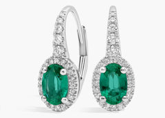 Forever Oval Green Lab Emeralds and Lab Diamond Drop Earrings Gold