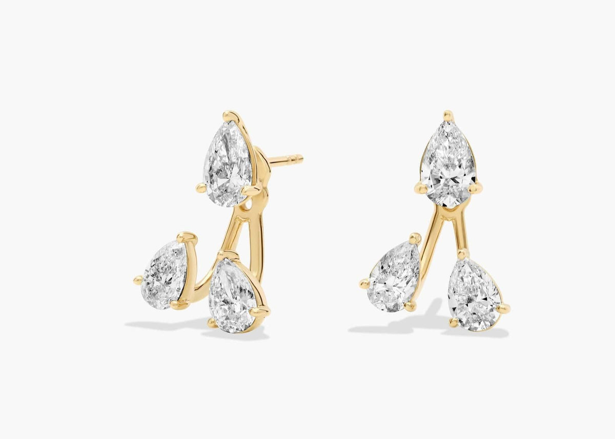 Celestial Spark Lab Grown Pear Diamond Jacket Stud Earrings Gold