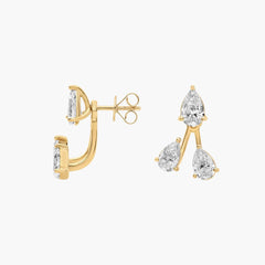 Celestial Spark Lab Grown Pear Diamond Jacket Stud Earrings Gold