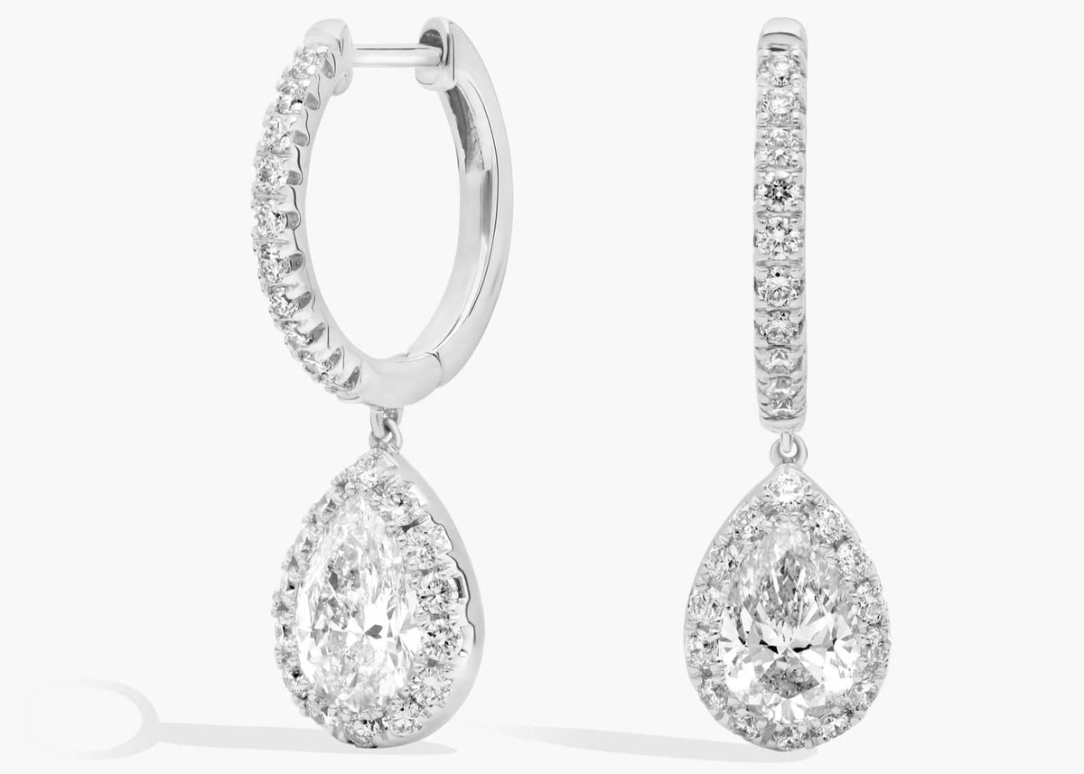 Opal Whim Lab Grown Diamond Pear Halo Dangle Earrings Gold