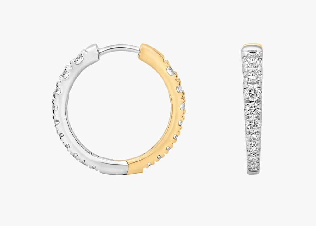 Celestial Bloom Two-Toned Lab Grown Diamond Tapered Hoop Earrings White and Yellow Gold