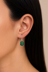 Celestial Bloom Green Lab Emeralds Dangle Feature Diamonds and Leverback Hooks Earrings