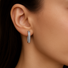 Pearl Spark Princess Cut Hoop Diamond Earrings Gold