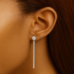 Sapphire Gaze Diamond Round and Baguette Linear Drop Earrings Gold