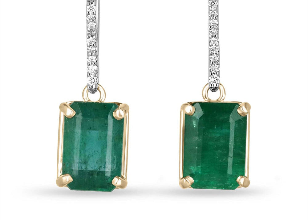 Celestial Bloom Green Lab Emeralds Dangle Feature Diamonds and Leverback Hooks Earrings